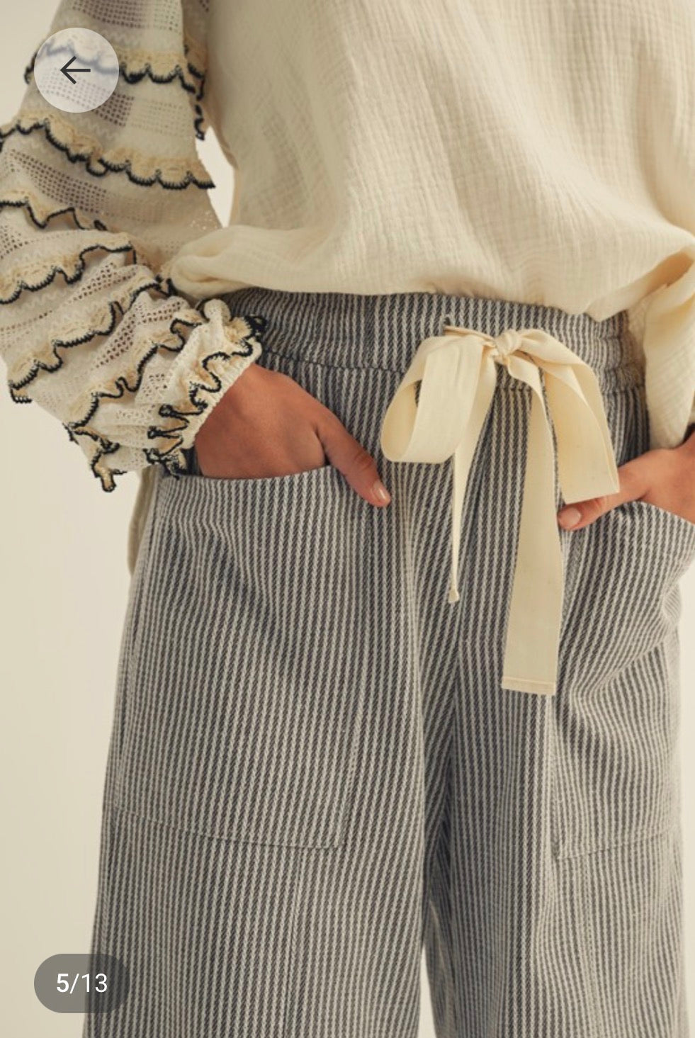 Striped Tie Waist Elastic Pants