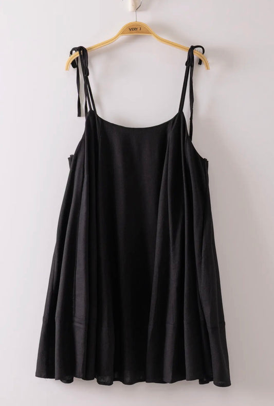 Black Linen Button Back Dress