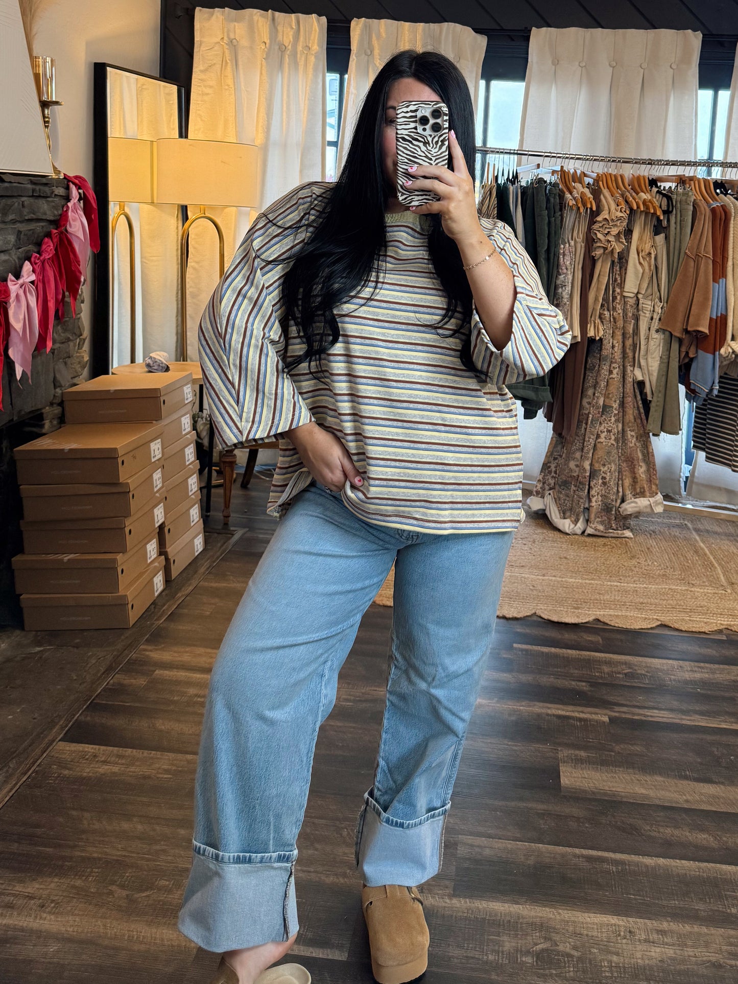 Multi Stripe Butter Dolman Top