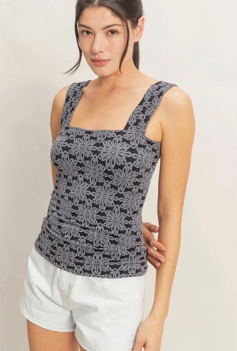 Floral Square Neck Tank Top