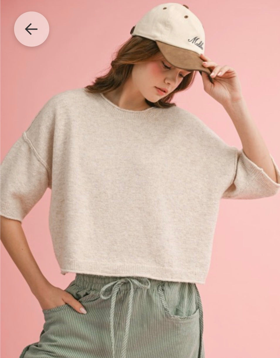 Oatmeal Short Sleeve Sweater