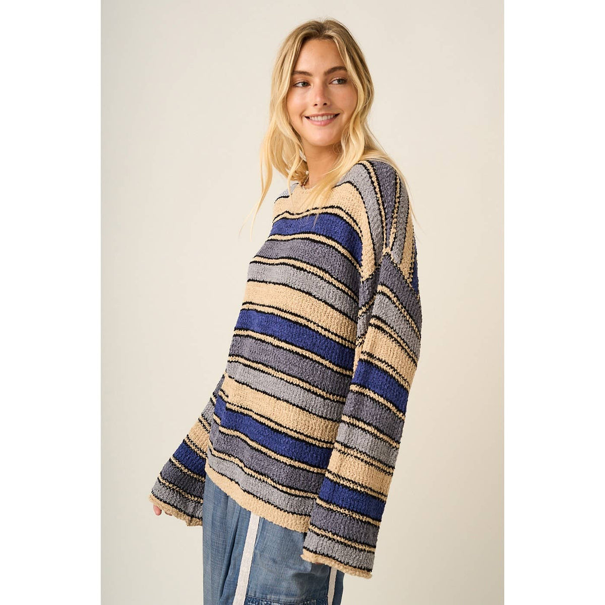 Contrast Stripe Loose Knit Sweater