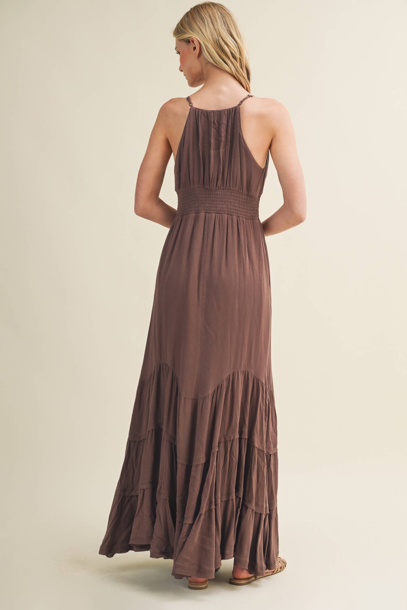 Contoured Shirring Cascading Tiered Dress