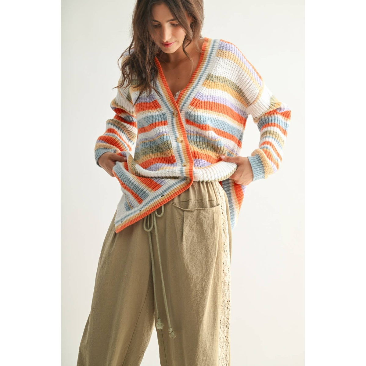 Cross the Rainbow Striped Button-Up Knit Cardigan