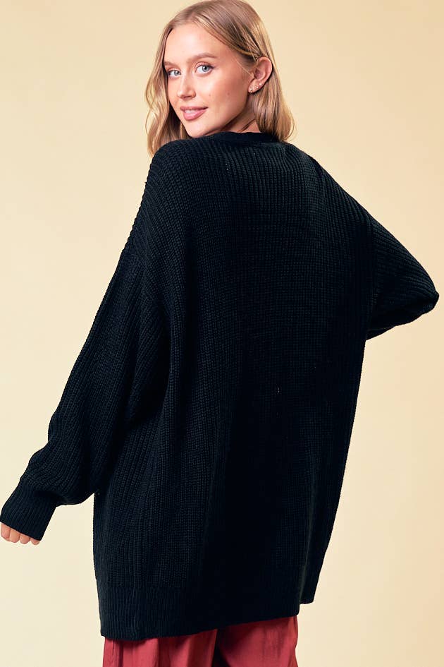 KNIT OPEN FRONT BLACK CARDIGAN