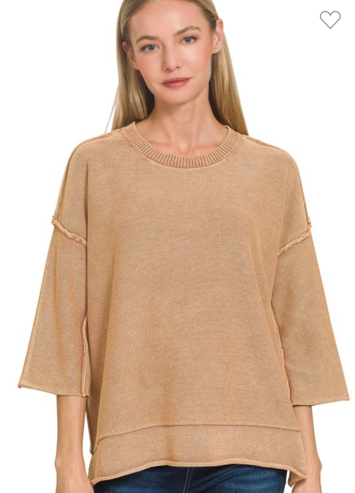 Washed 3/4 Sleeve Top