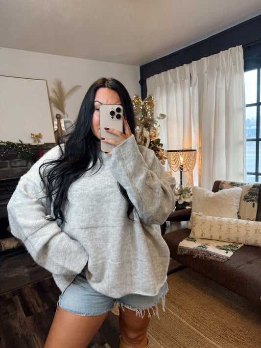 Heather Grey Mock Neck Sweater