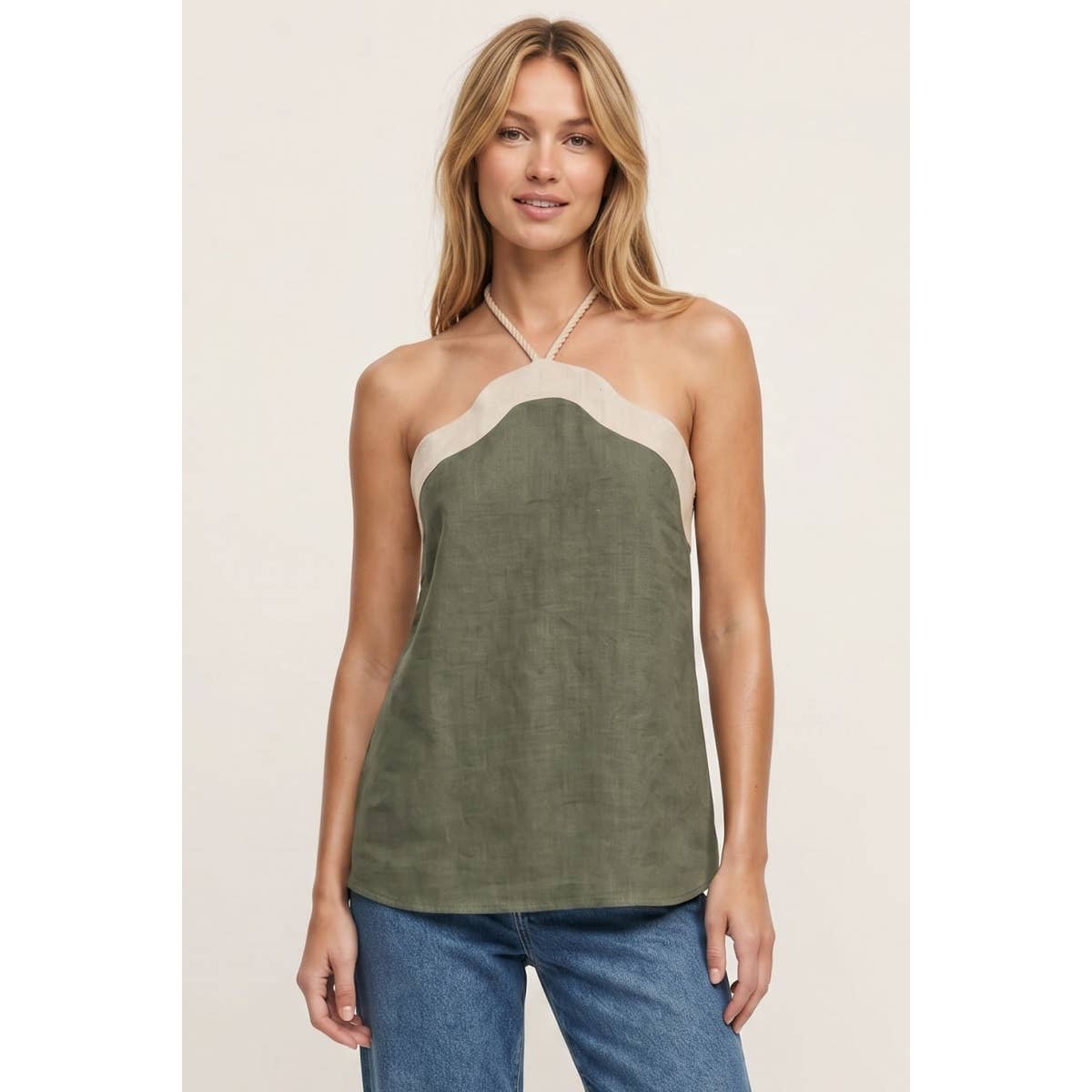 Wavy Linen Halter Top
