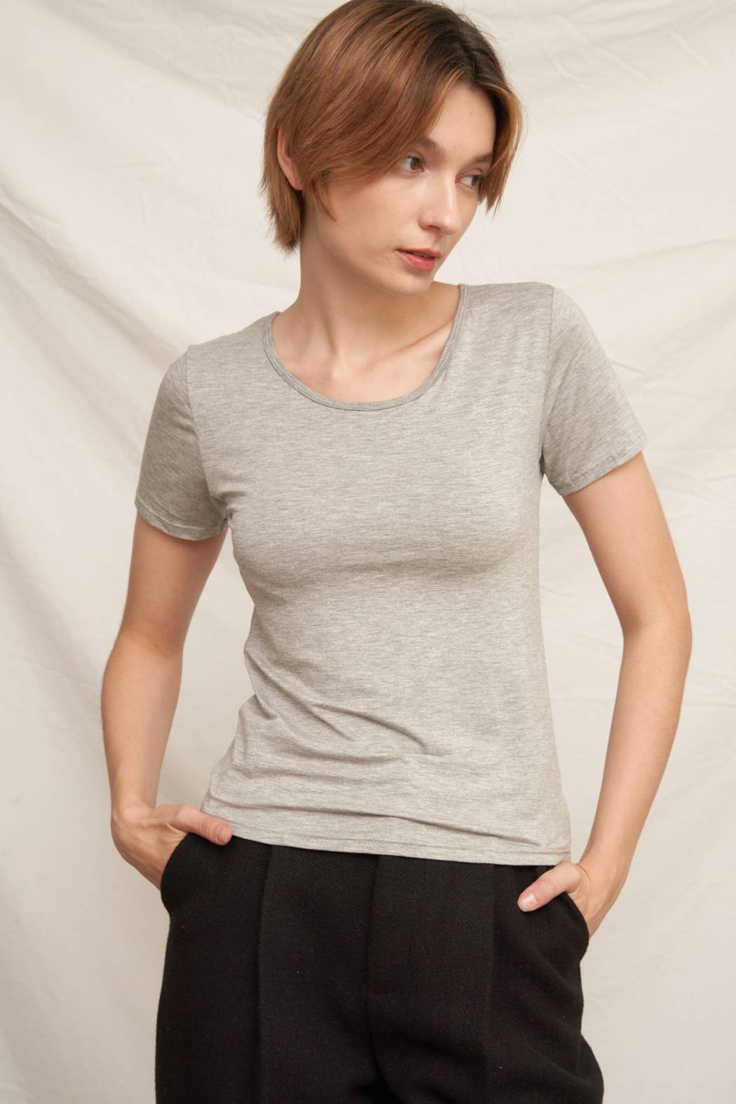 Short Sleeve Scoop Neck Padded Top