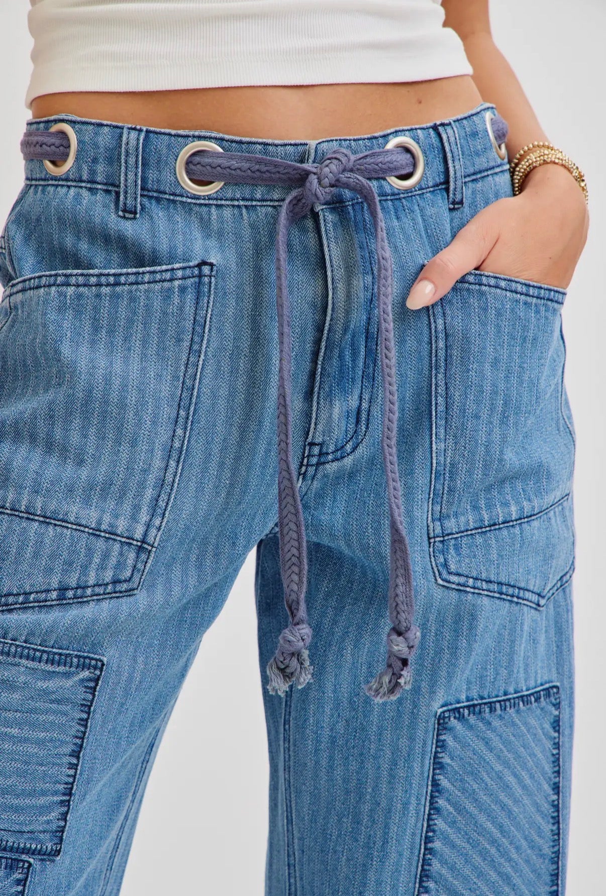 Striped Barrel Patch Jeans