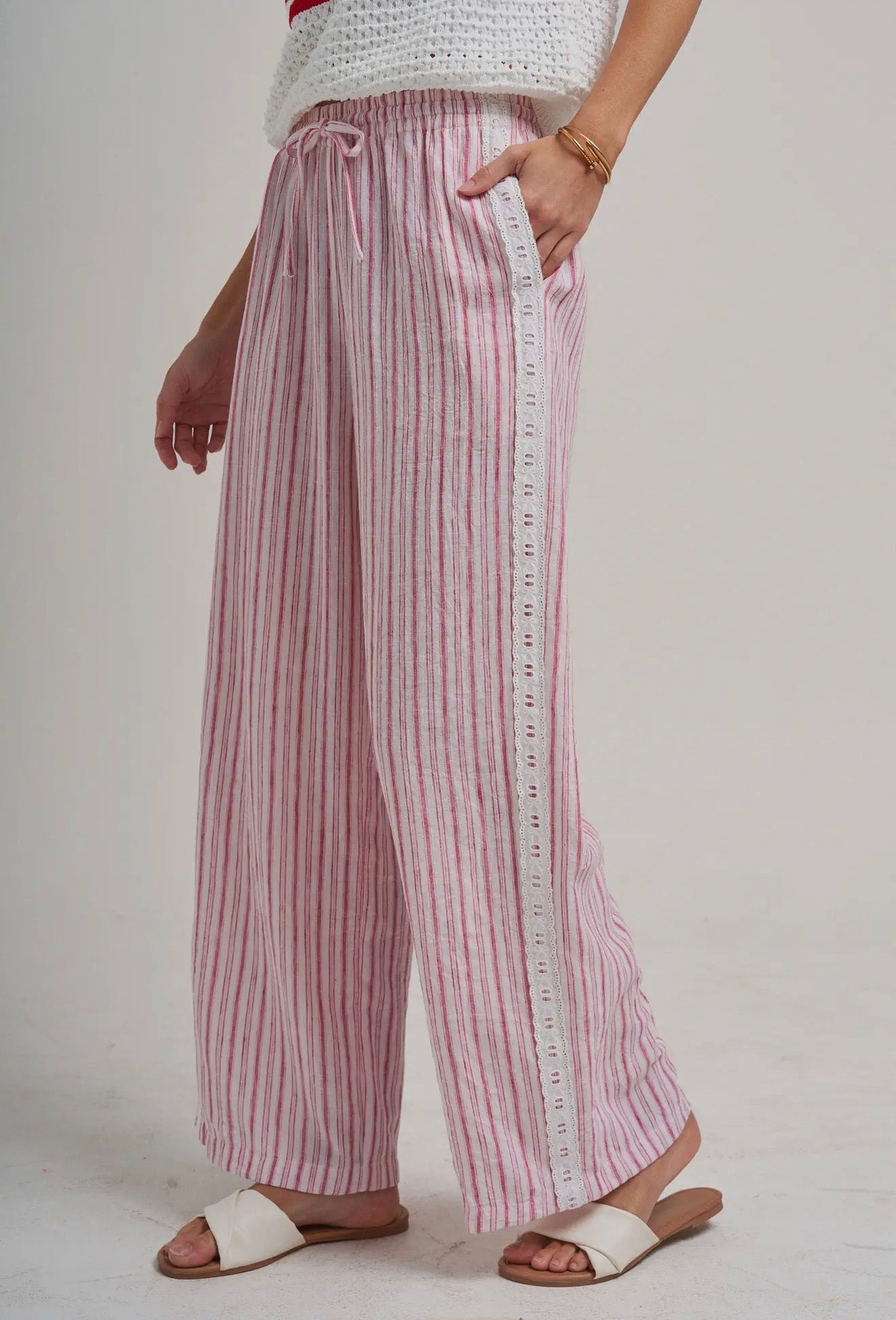 Red Stripe Crochet Detail Pants