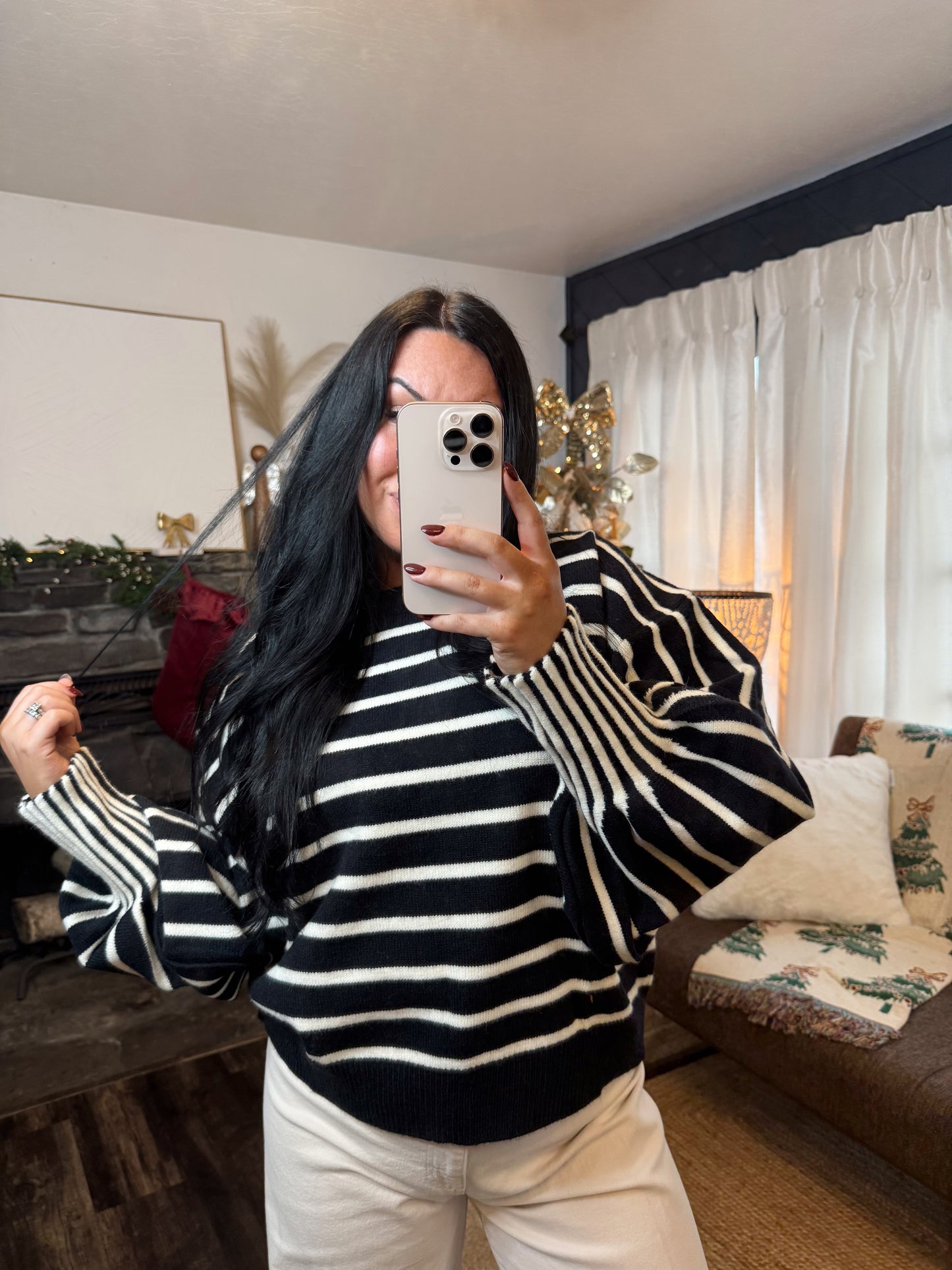 Stripe Puff Sleeve Sweater