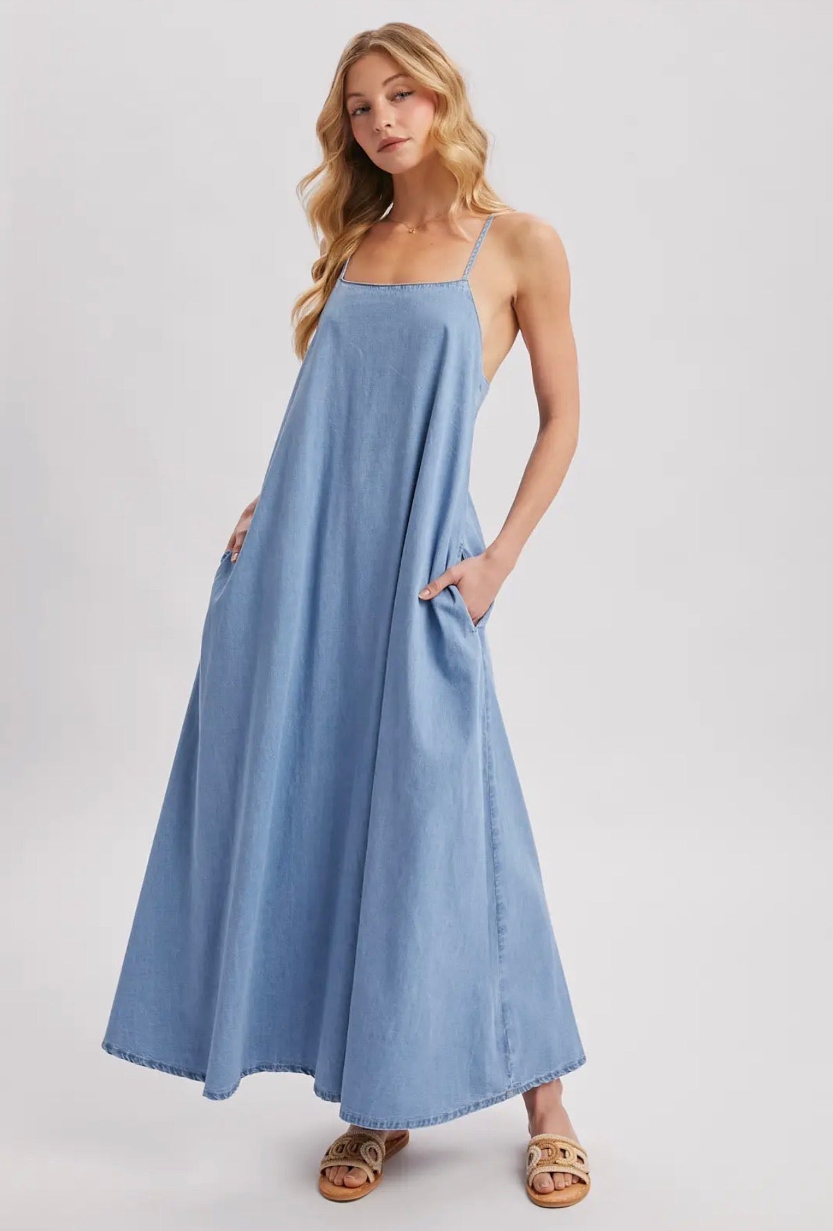 Denim Open Back Maxi