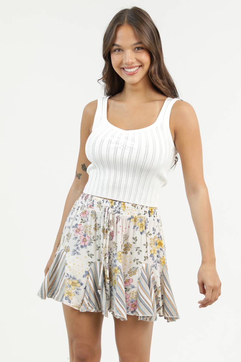 TWIN PRINT GODET SHORTS