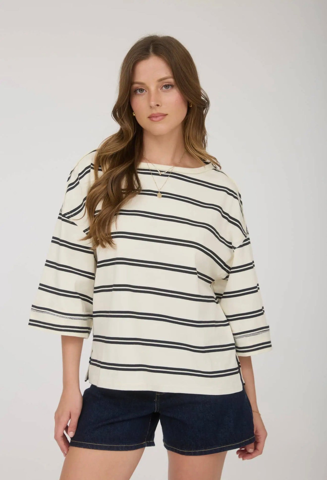 Oversized Sleeve Striped Tee Shirt