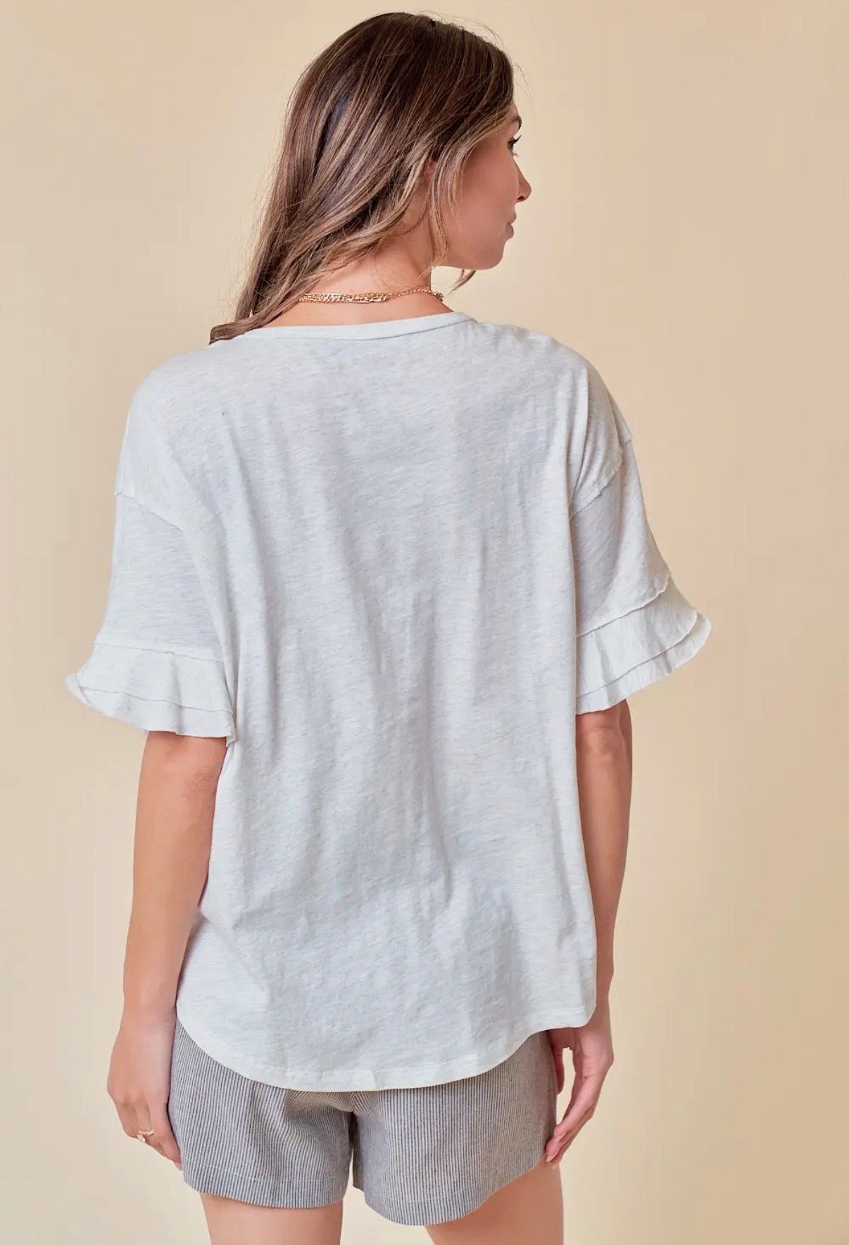 Ruffle Sleeve Button Top