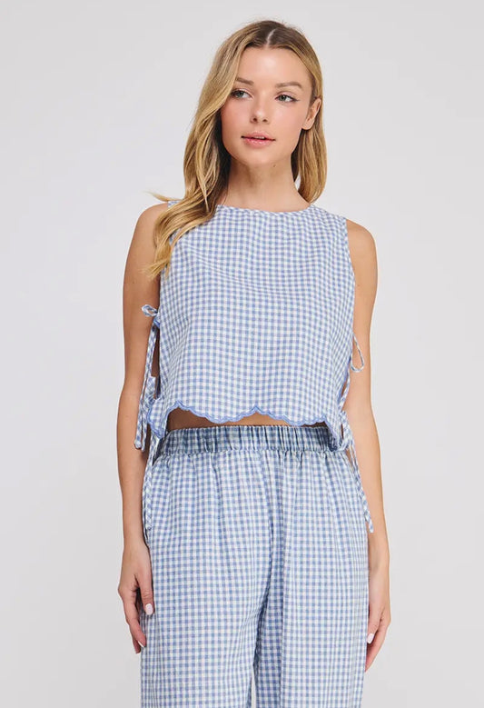 Woven Gingham Side Tie Tank Top