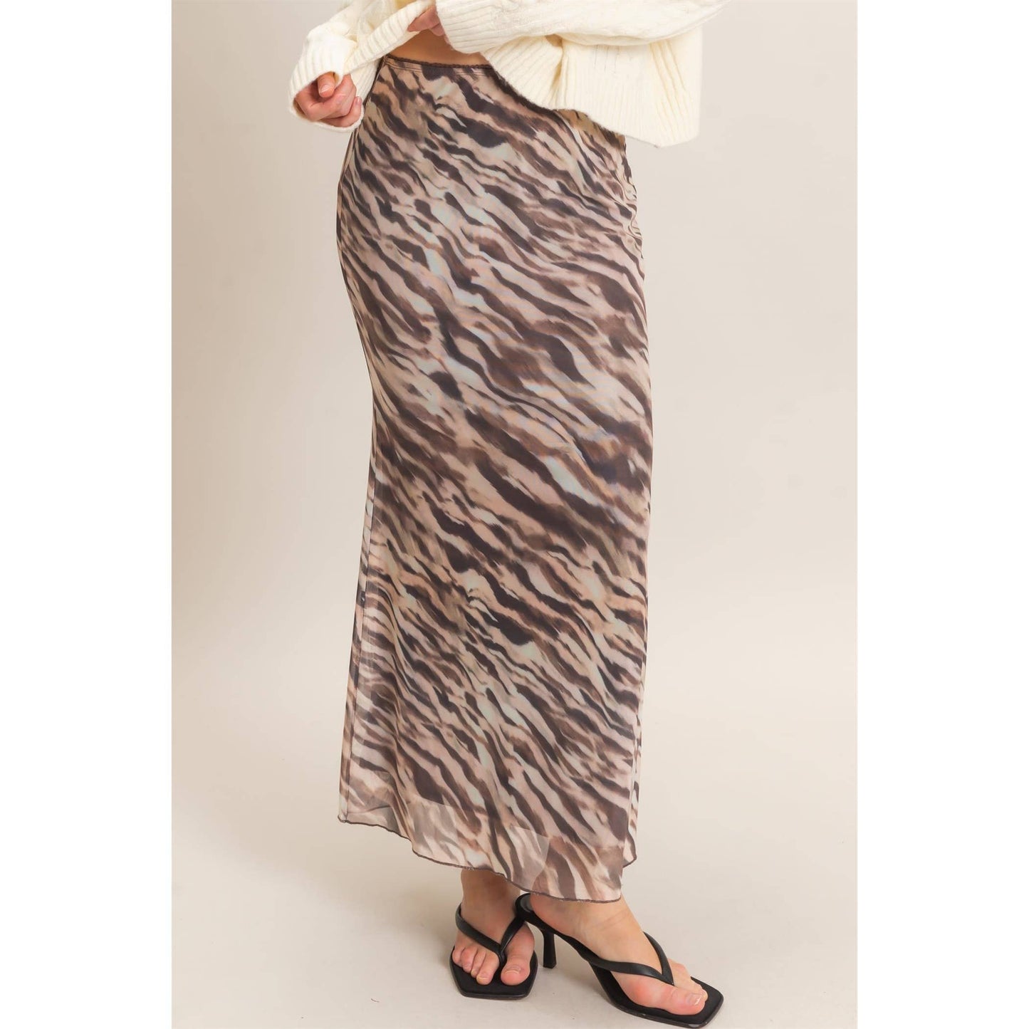 Printed Animal Mesh Maxi Skirt