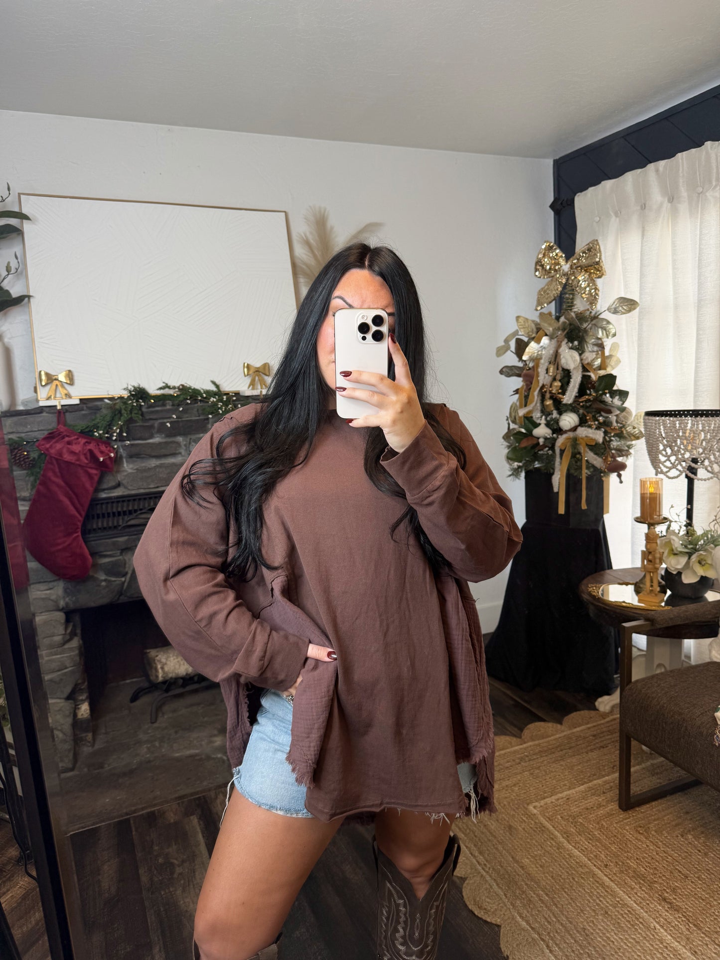 Oversized Chocolate Side Slit Top