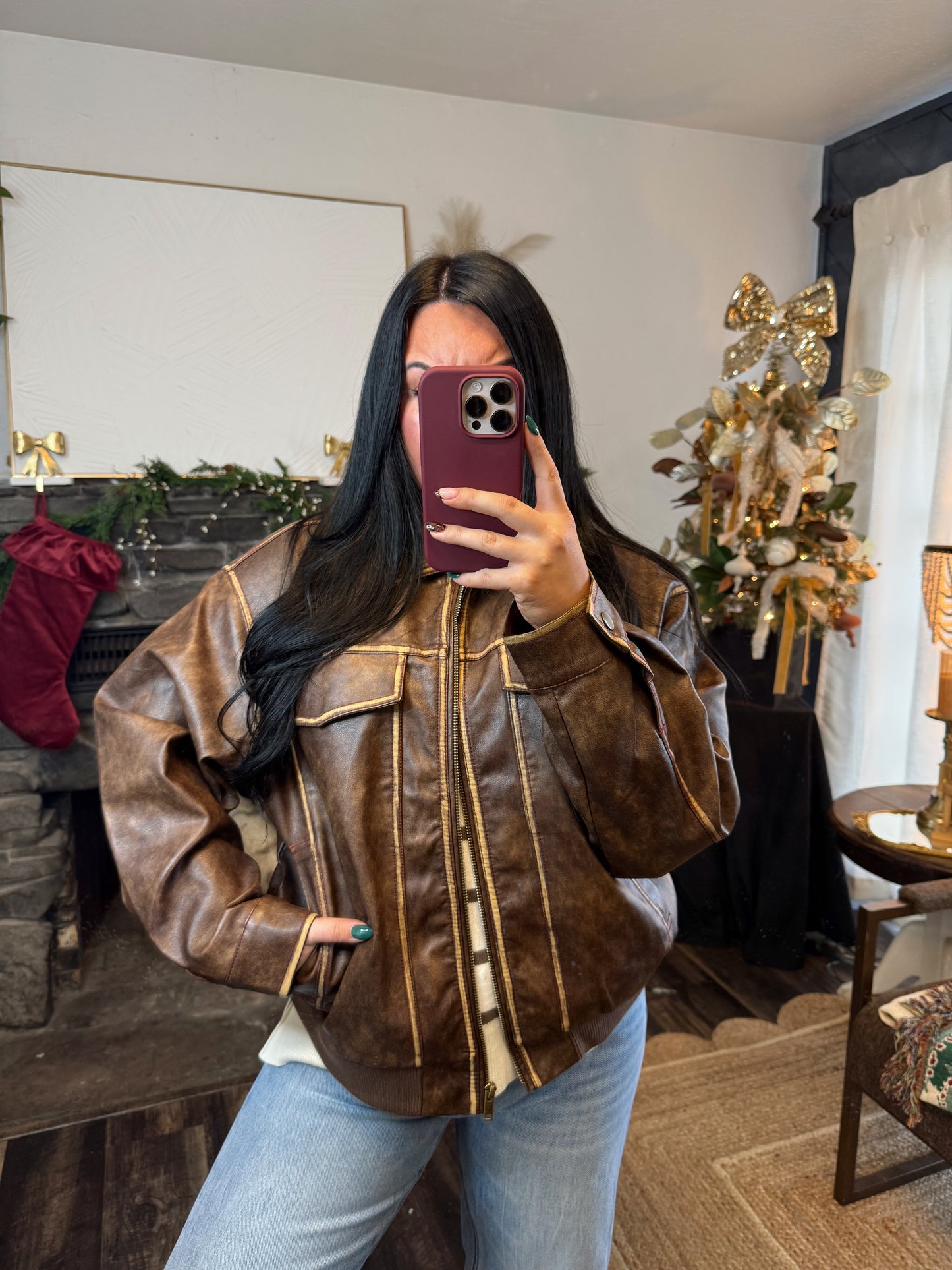 Leather Oversized Bomber Jacket