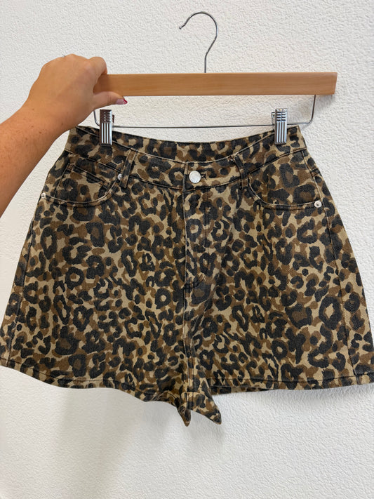 Wild Leopard Denim Shorts