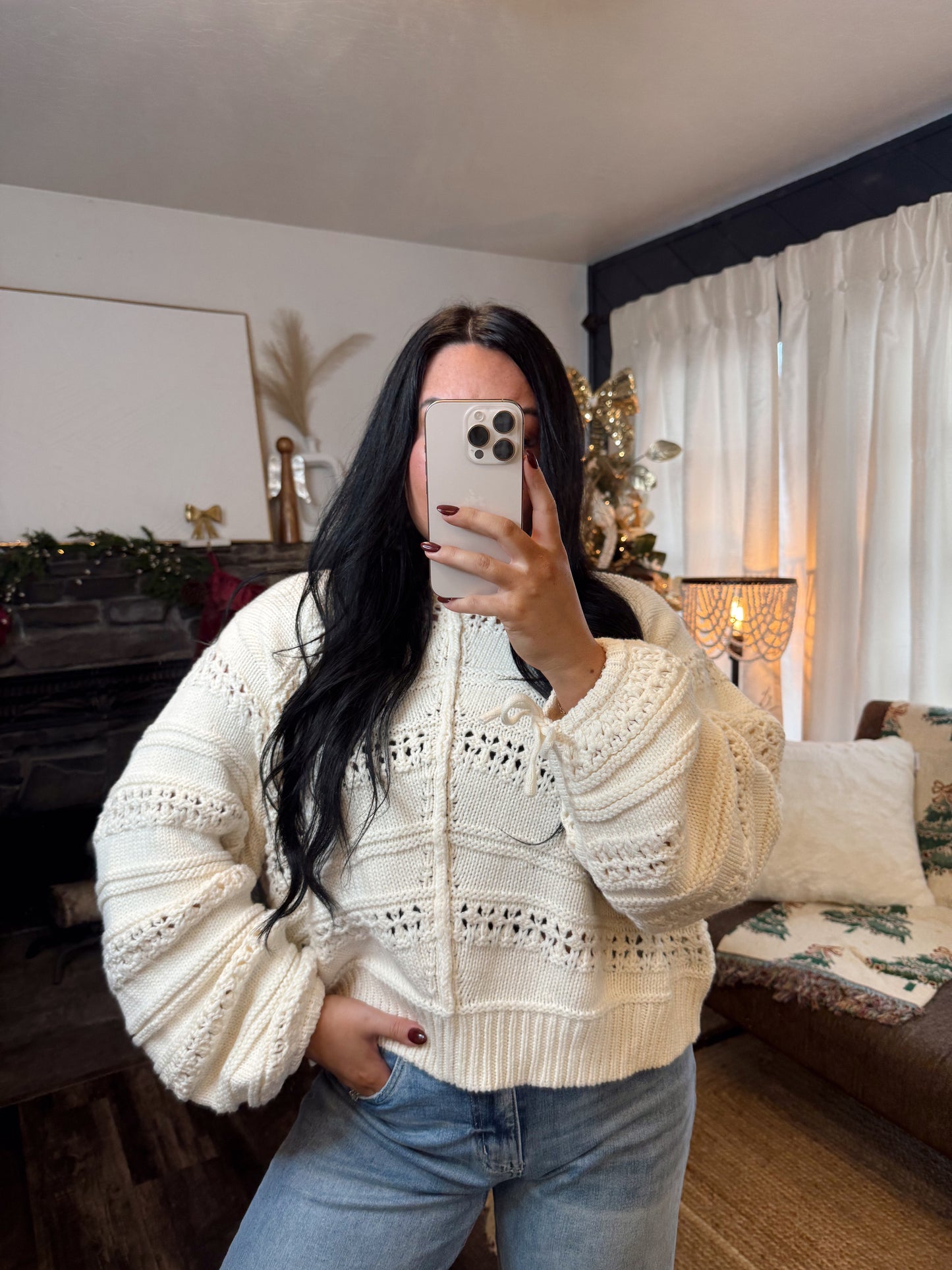 Lila Ruched Beige Sweater