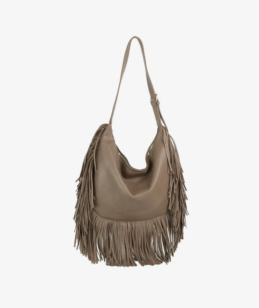 Stone Fringe Hobo Bag