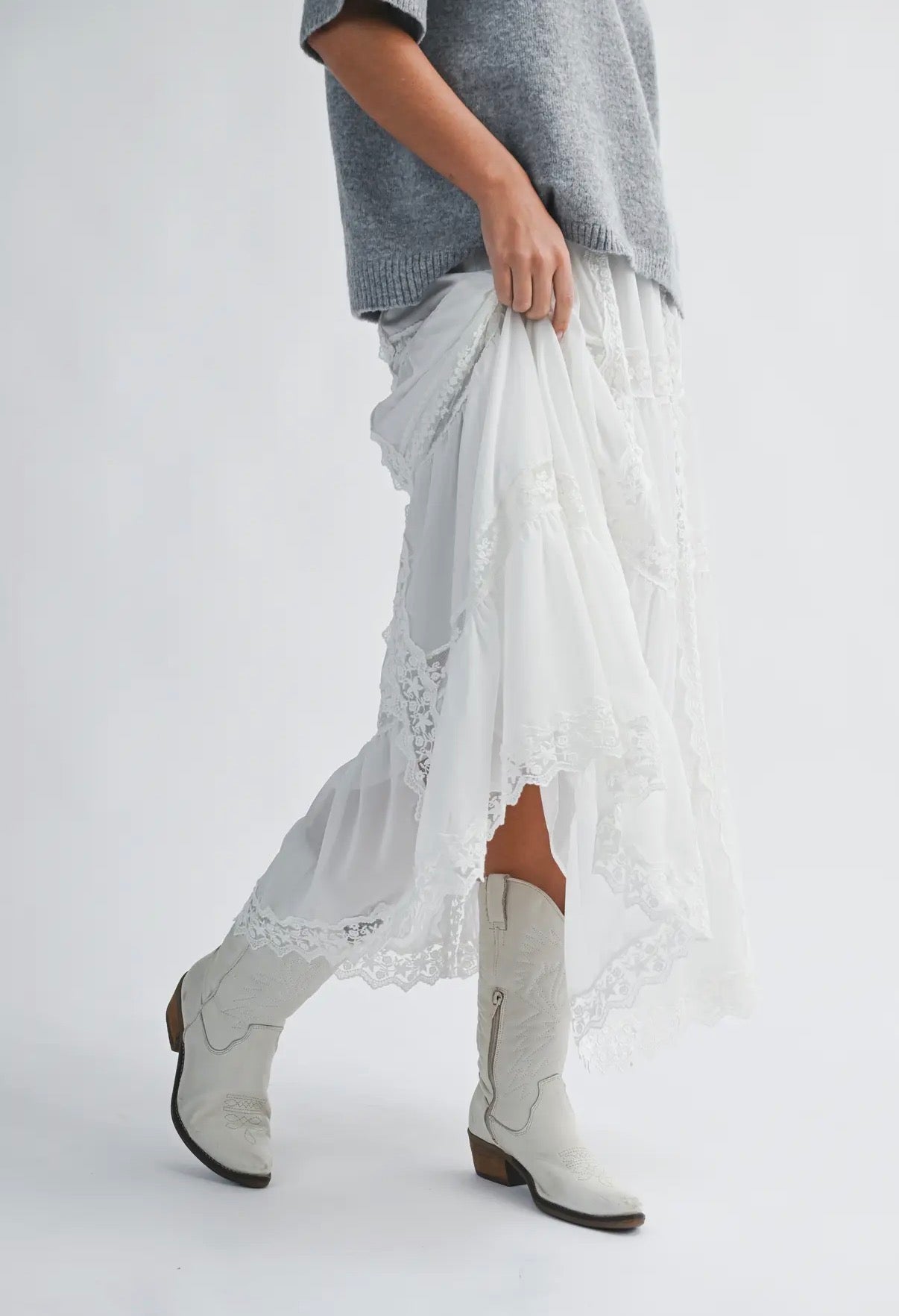 Lace Trim Maxi Skirt