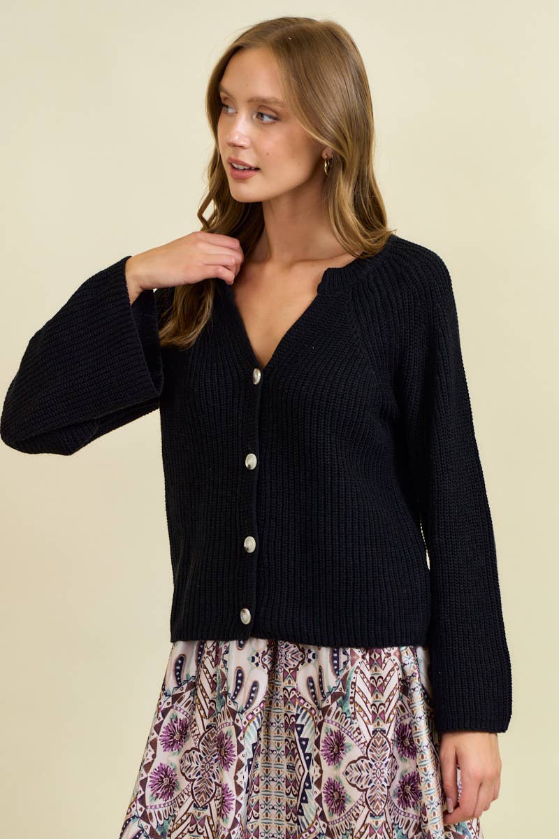 FLARE SLEEVE RIBBED CARDIGAN