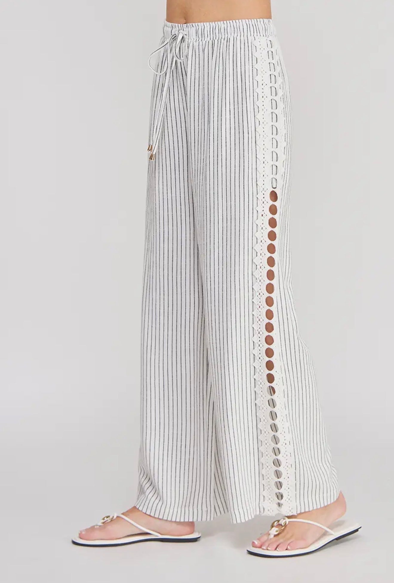 Soft Linen Stripe Crochet Pants