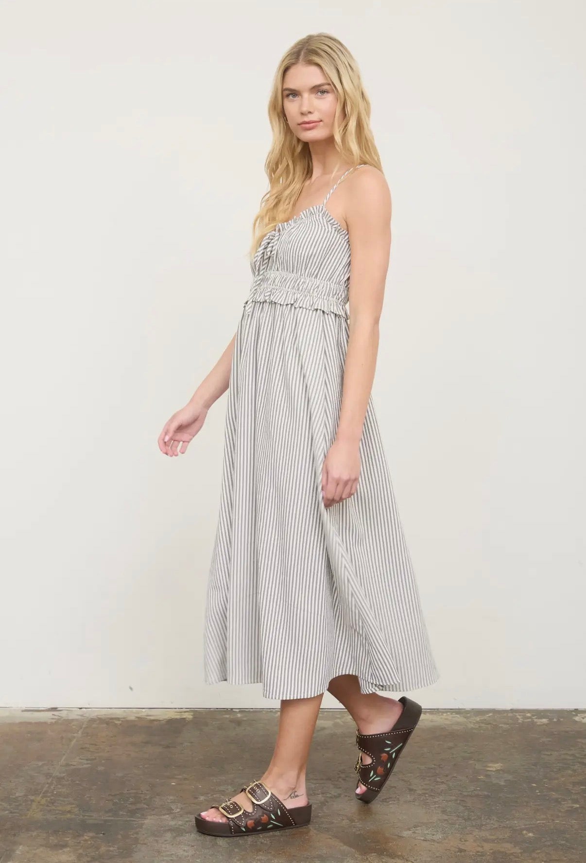 Stripe Spaghetti Strap Midi Dress