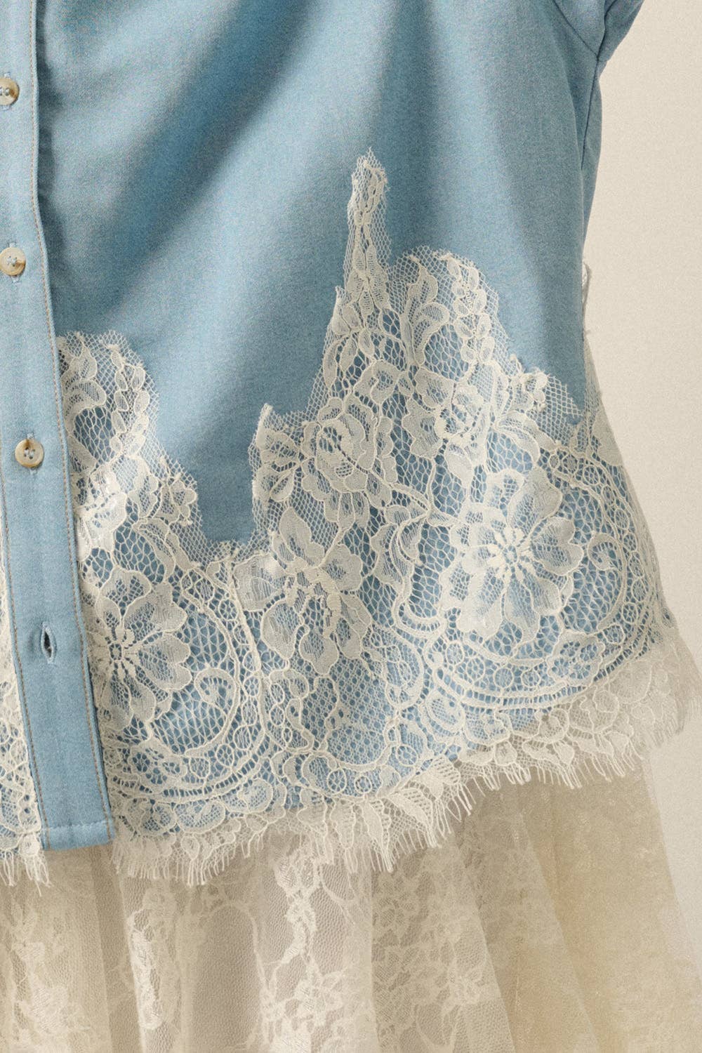Tencel Denim Lace Button-Up Shirt