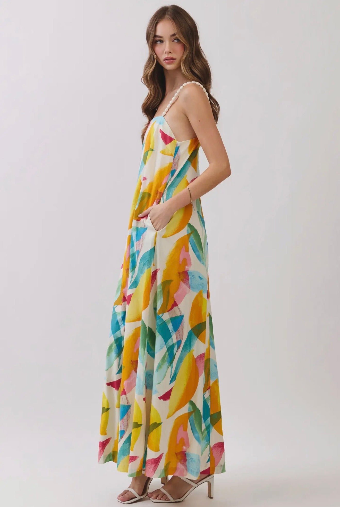 Abstract Tropical Print Maxi Dress