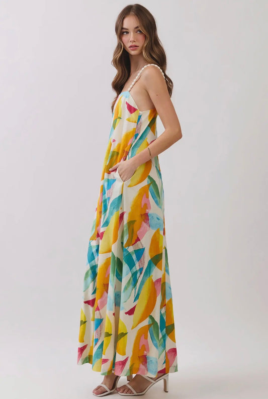 Abstract Tropical Print Maxi Dress