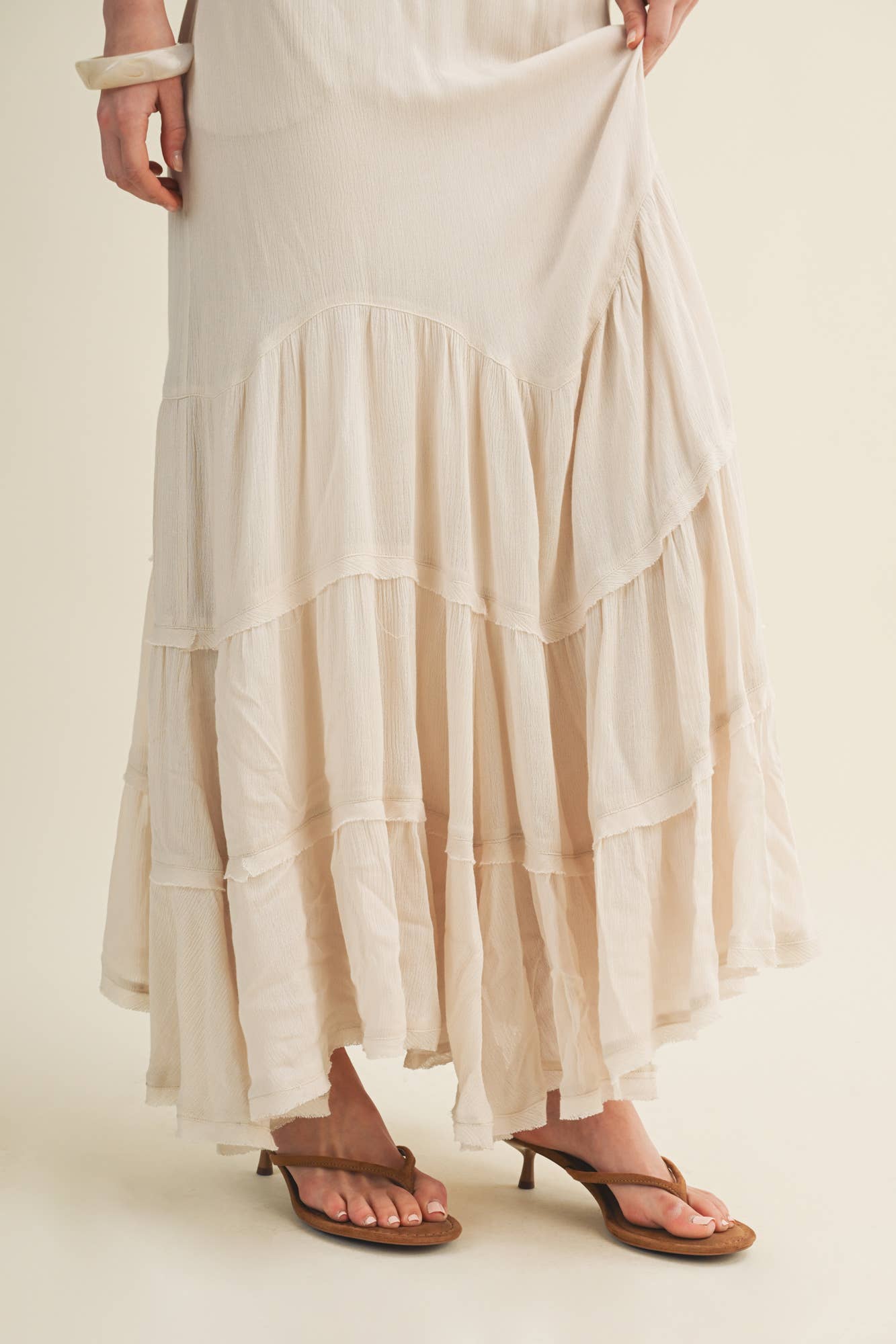 Contoured Shirring Cascading Tiered Dress