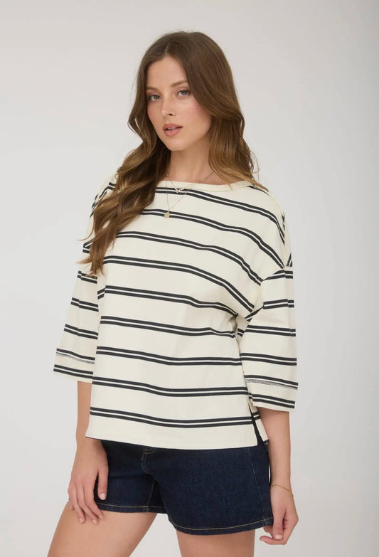 Oversized Sleeve Striped Tee Shirt