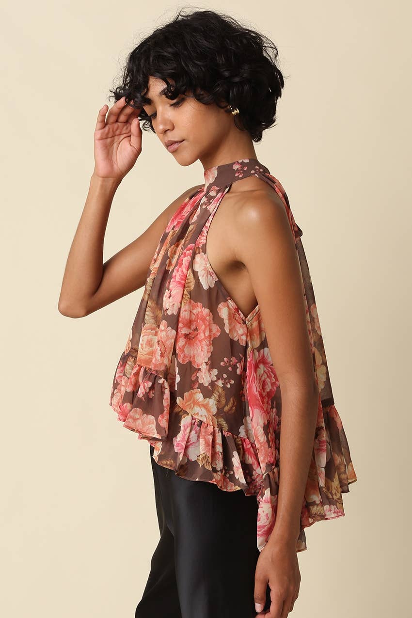 Victoria Floral Ruffle Halter Top
