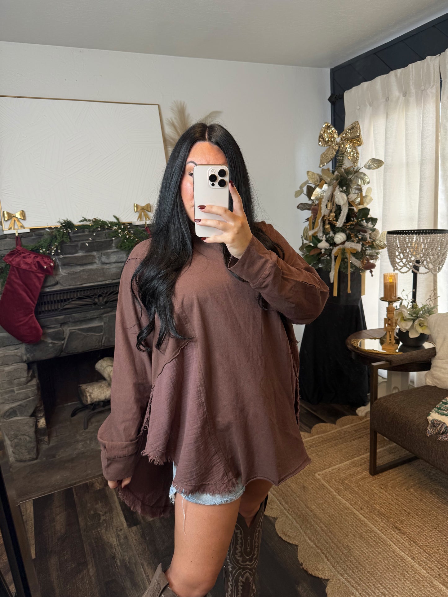 Oversized Chocolate Side Slit Top