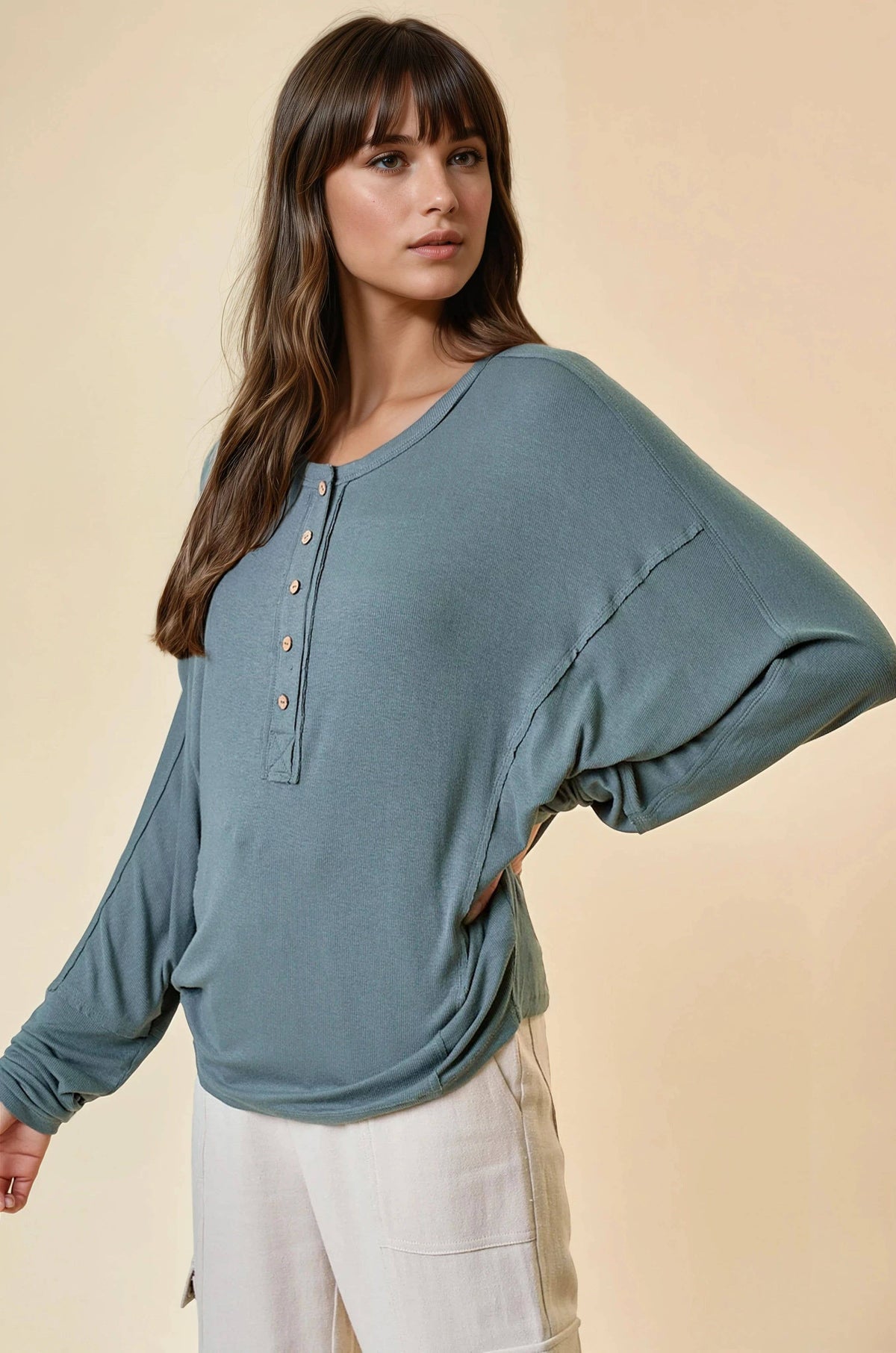 DOLMAN SLEEVE OVER SIZED HENLEY TOP