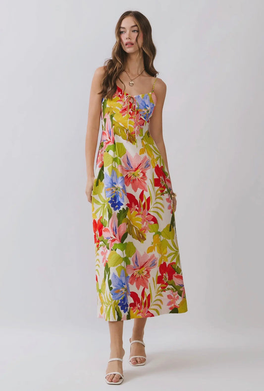 Tropical Floral Cami Midi Dress