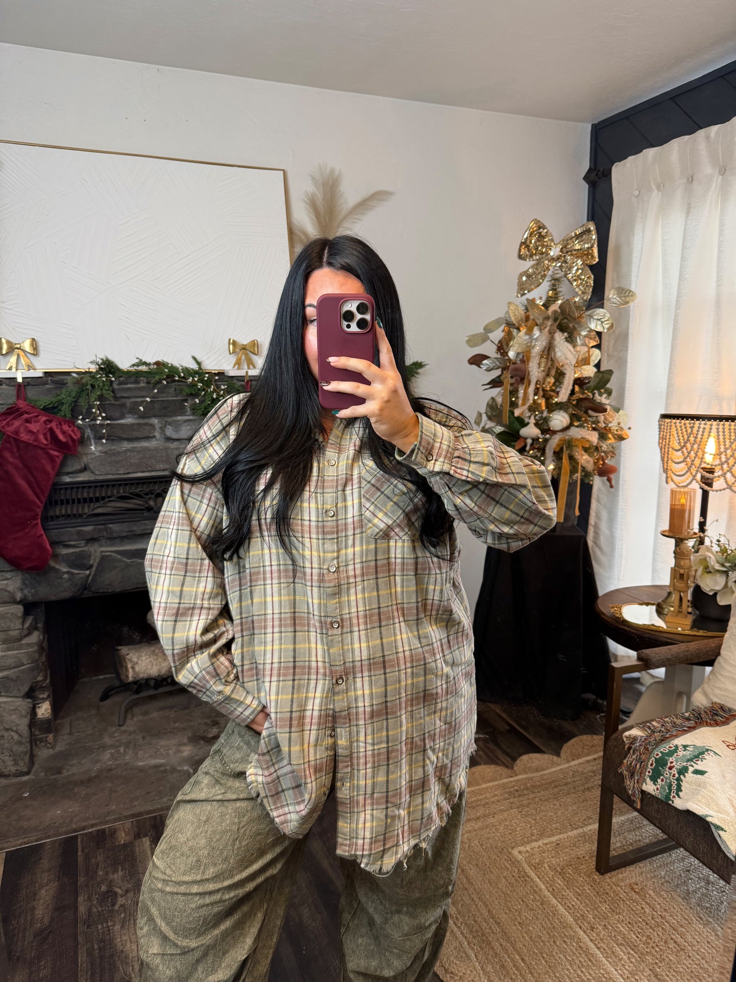 Button Up Plaid Shirt Dress