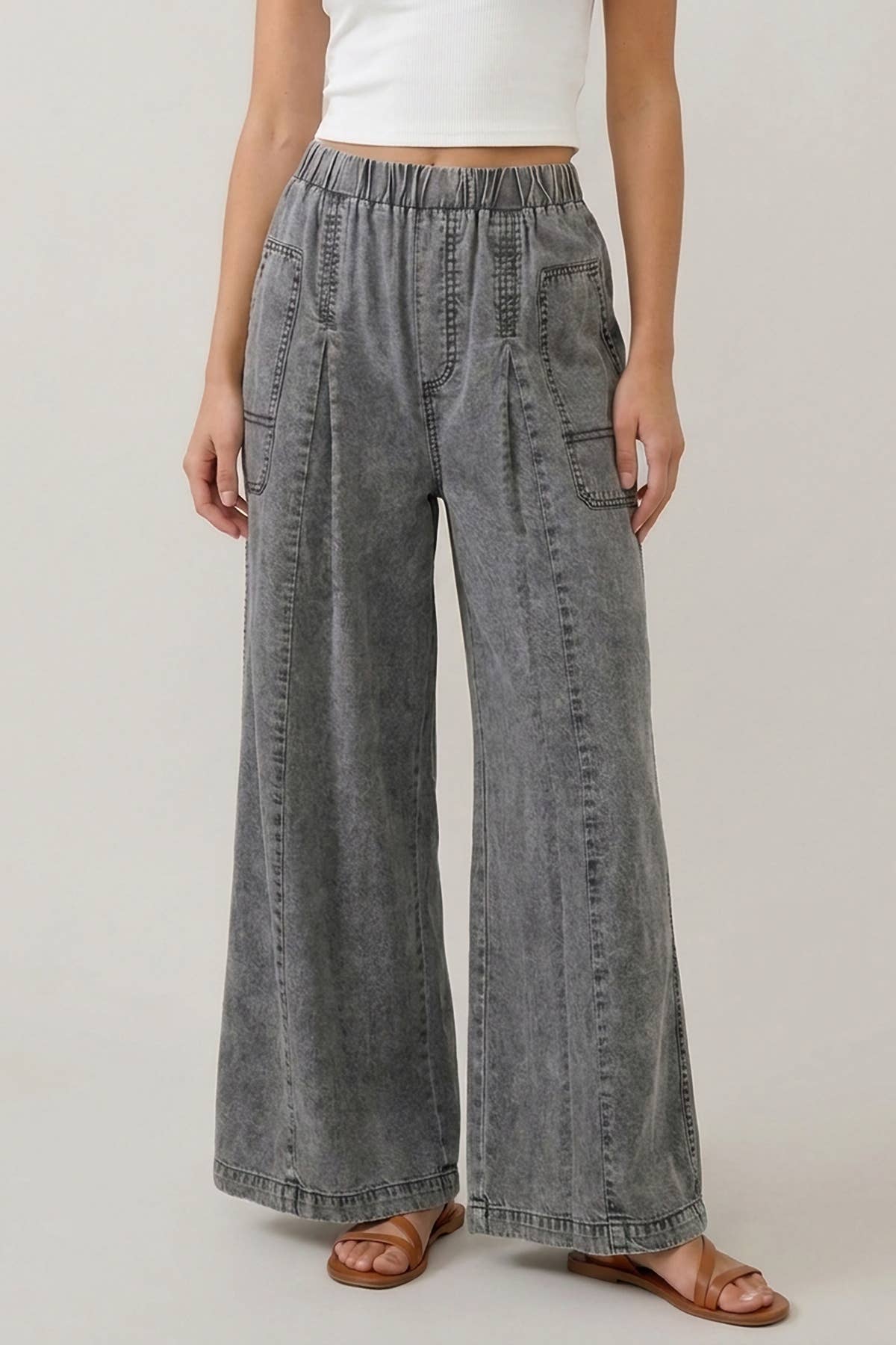 Gray Wash Wide Leg Pants