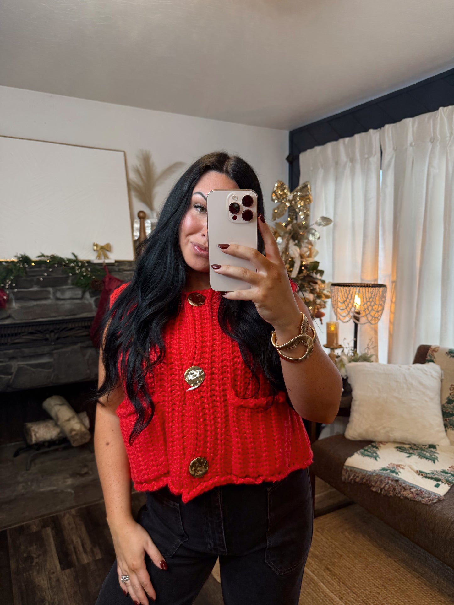 Red Knitted Sweater Vest