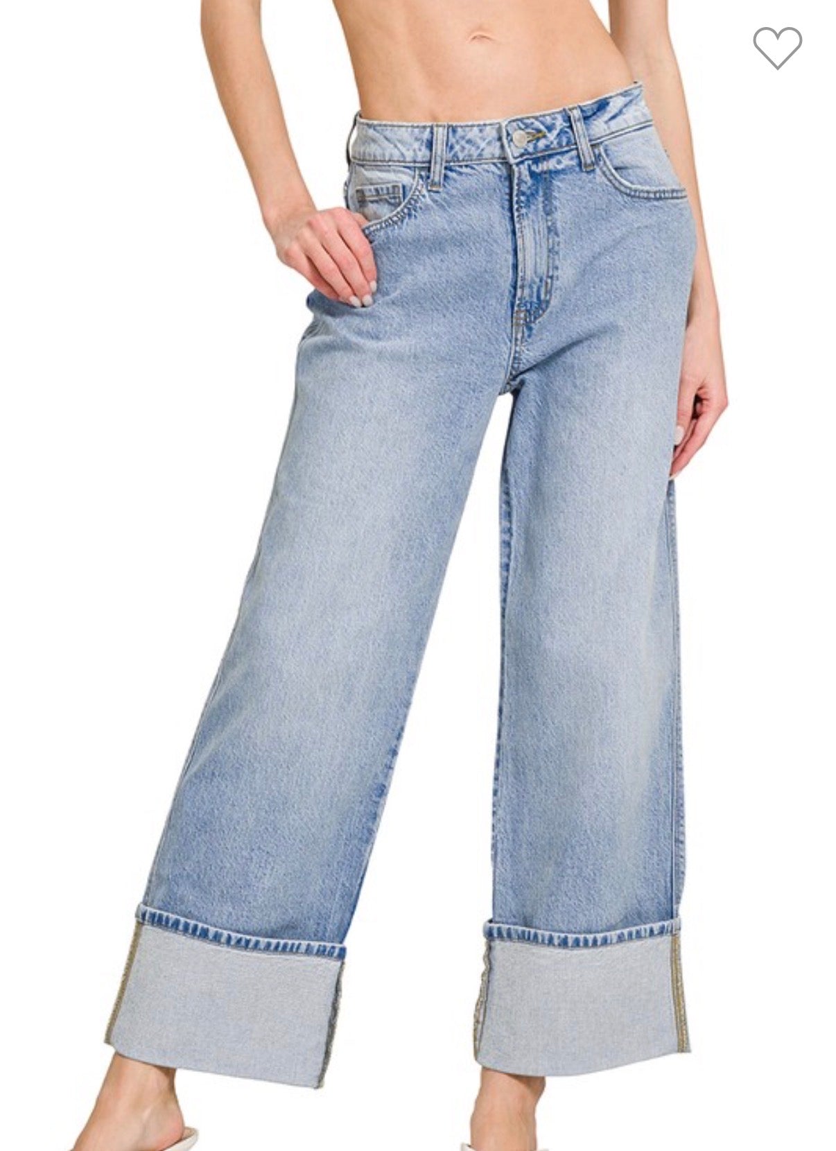 Cuffed High Rise Wide Leg Denim