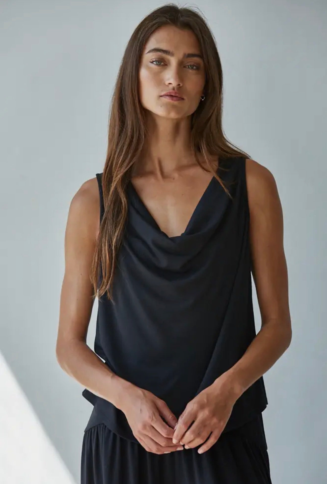 Black Cowl Neck Top