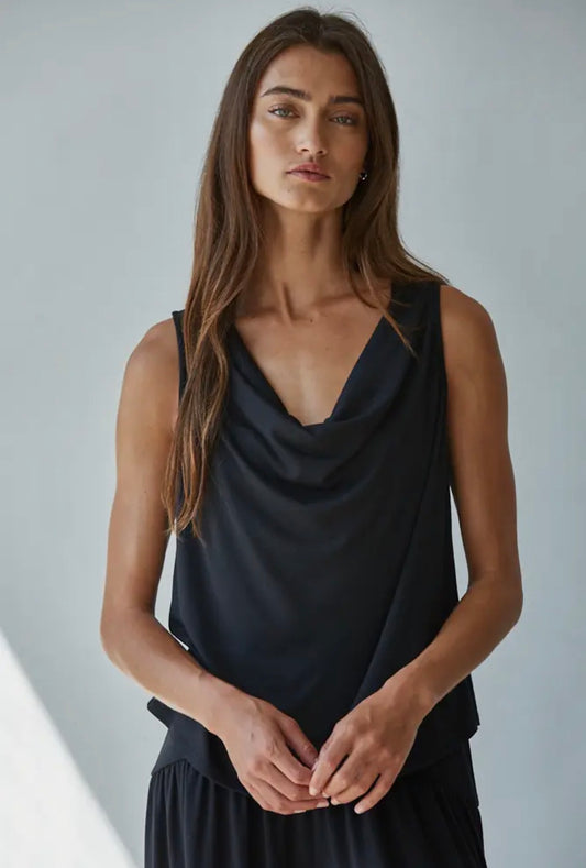 Black Cowl Neck Top