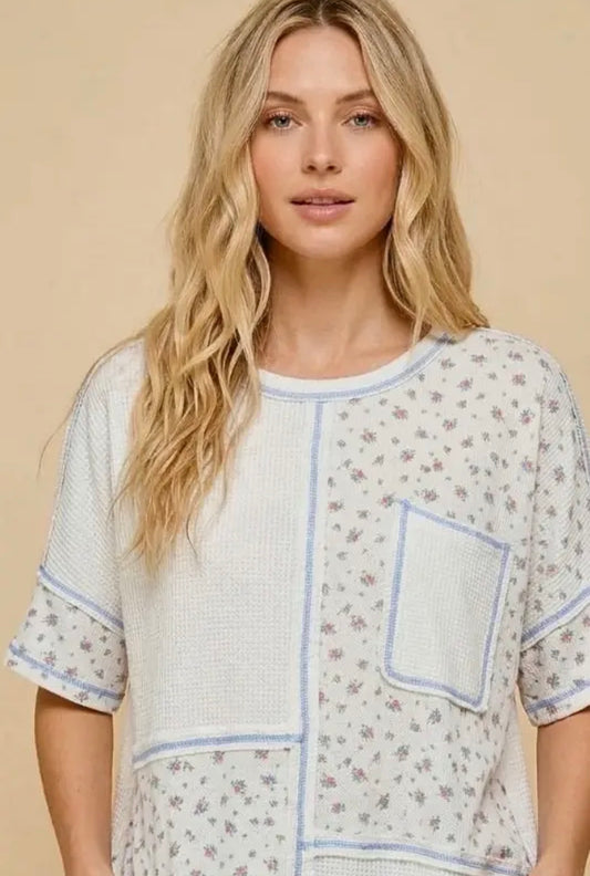 Waffle Knit Floral Tee Shirt