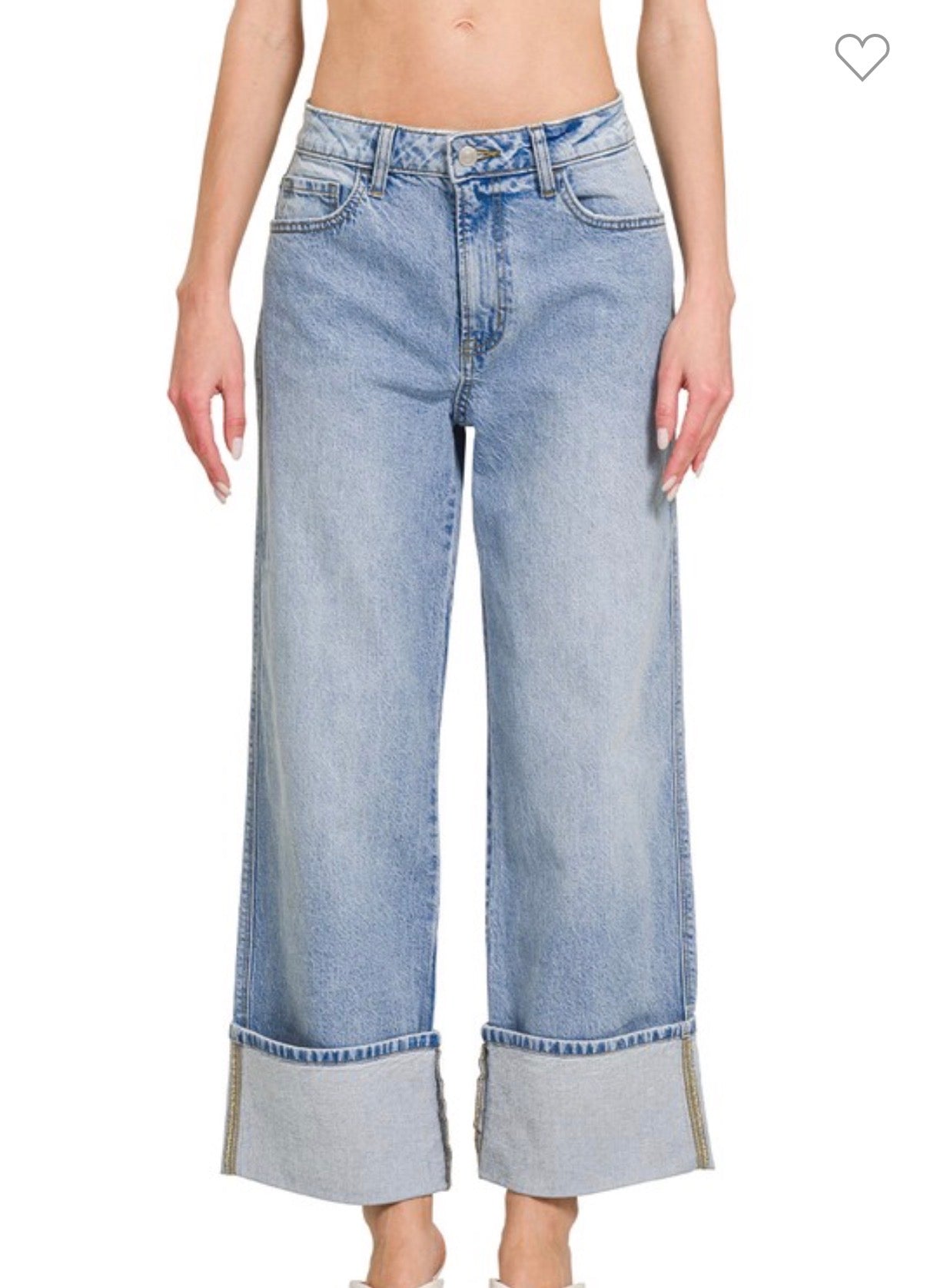 Cuffed High Rise Wide Leg Denim