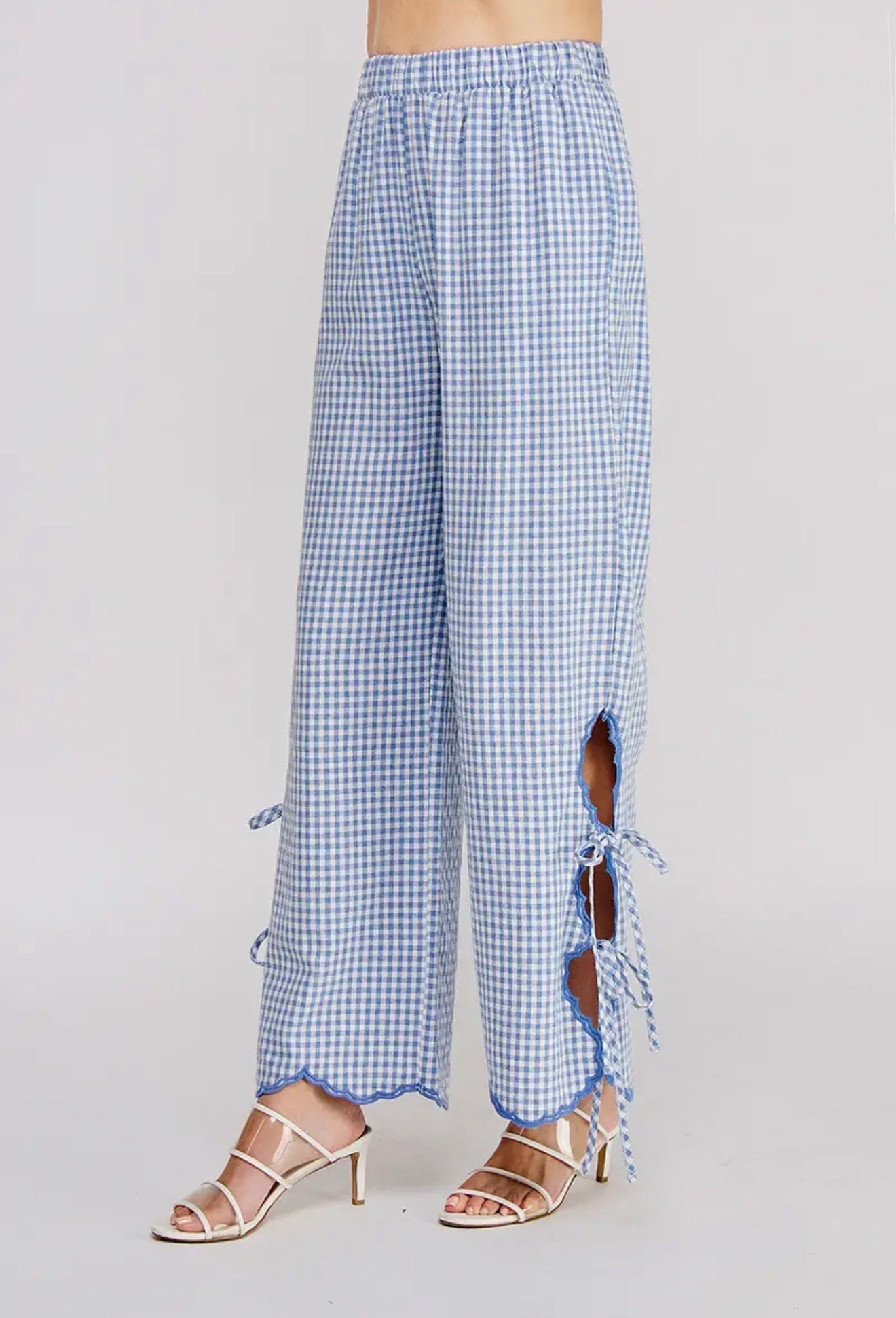 Woven Gingham Side Tie Pants
