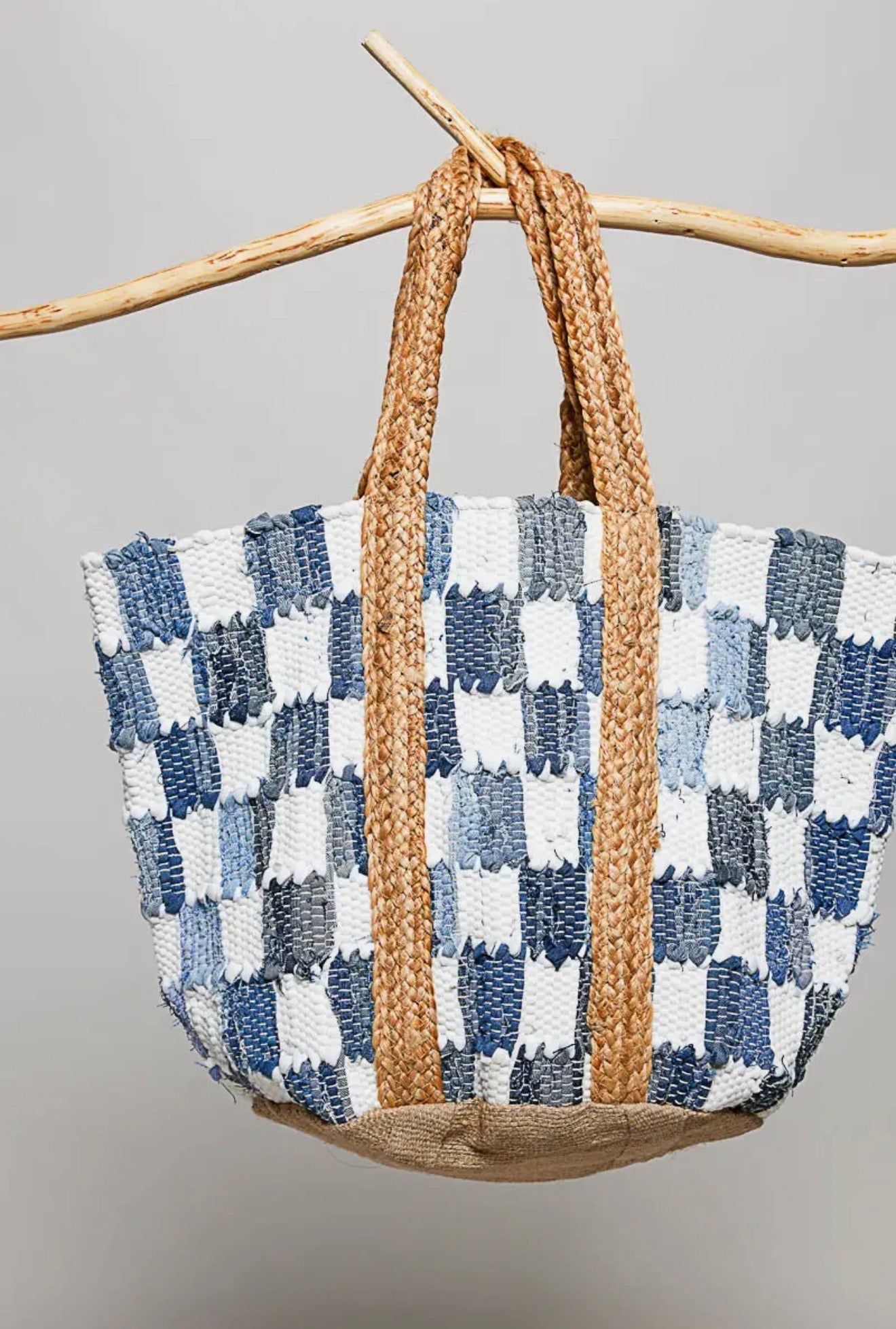 Ivory Denim Checkered Bag